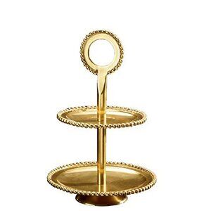 Beaded Polish Gold Metal Two Tier Serving Stand